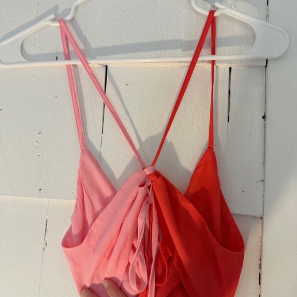 NWT Popvil A-Line Asymmetrical Red Pink Colorblock Dress. Size medium. - Picture 7 of 8